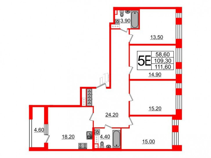 Четырёхкомнатная квартира 112 м²